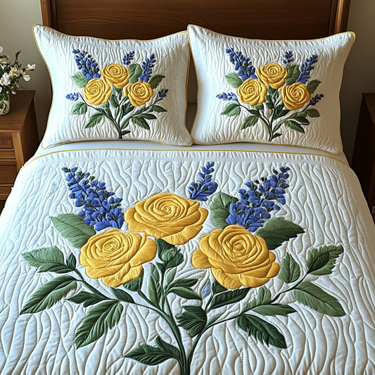 Golden Bloom 3-Piece Quilted Bedding Set
