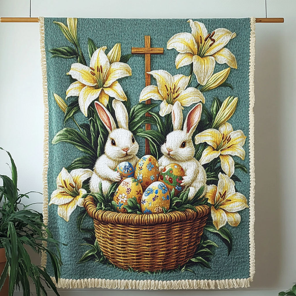 Golden Bloom Easter Scene Woven Throw Blanket