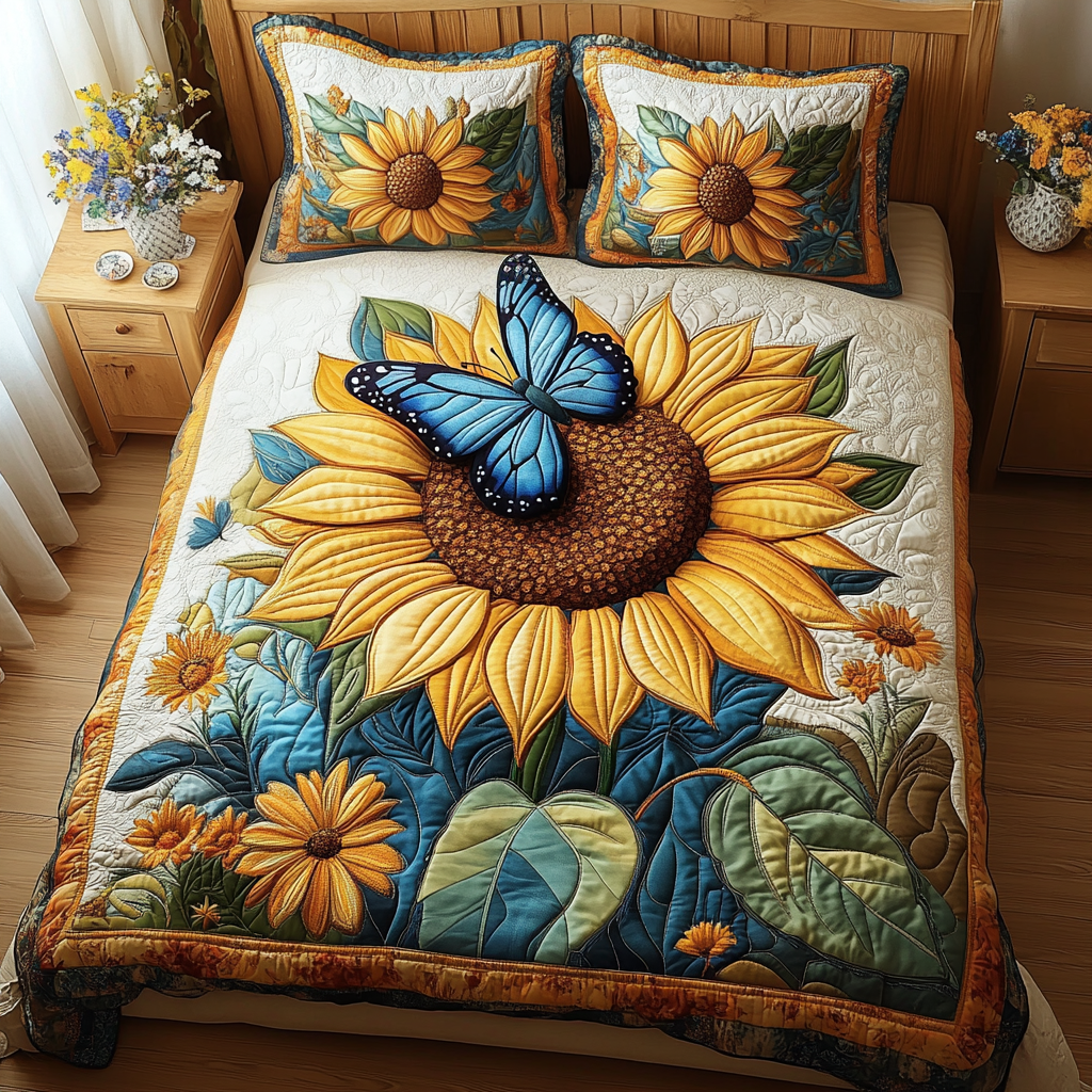 Golden Bloom 3-Piece Quilted Bedding Set