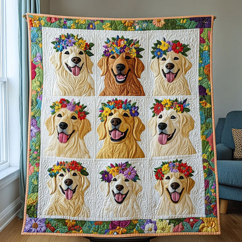 Golden Bloom Quilted Blanket