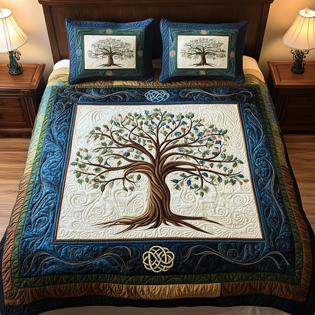 Golden Branches Elegance 3-Piece Quilted Bedding Set