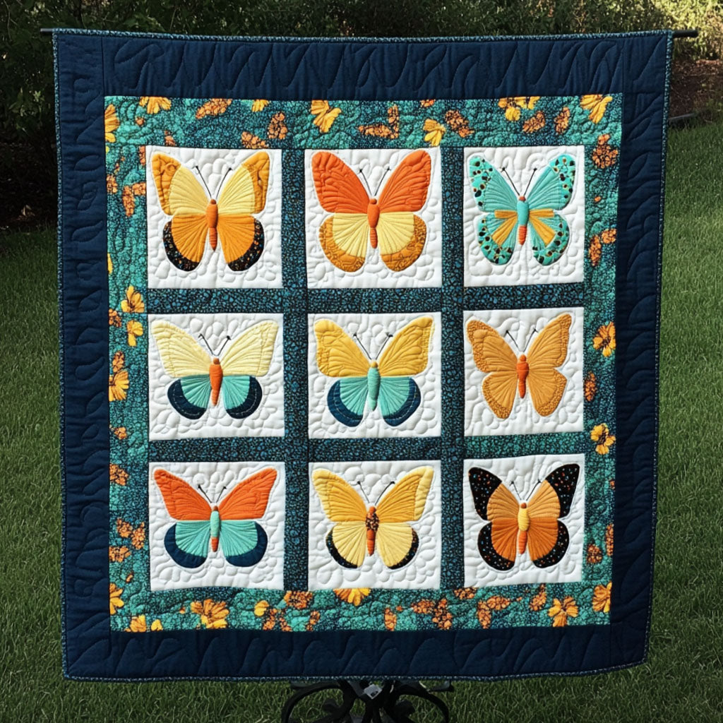 Golden Butterfly Quilted Blanket