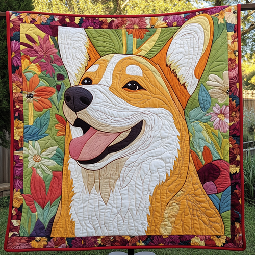 Golden Fields of Corgi Joy Quilted Blanket