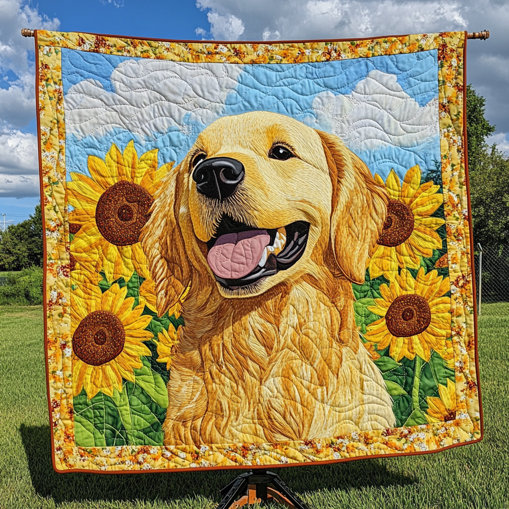 Golden Fields of Sunflowers Quilted Blanket