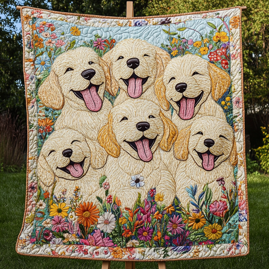 Golden Joys in Bloom Quilted Blanket