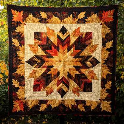 Golden Leaf Cascade Quilted Blanket