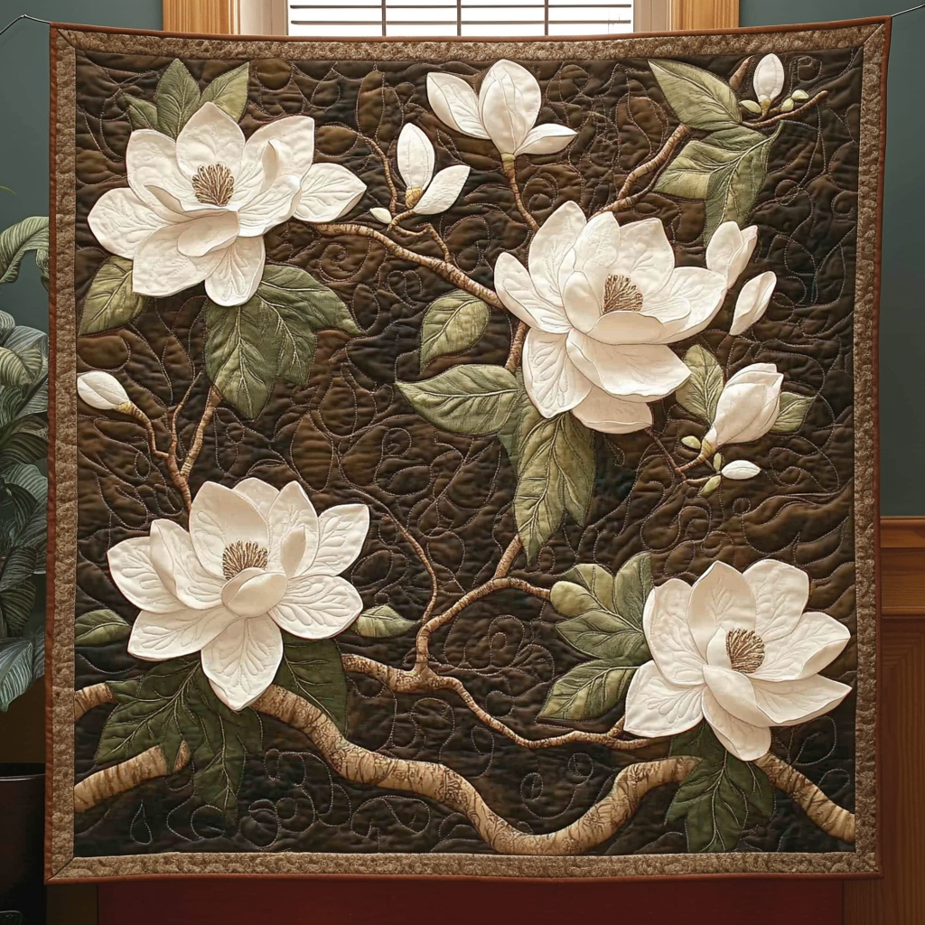 Golden Magnolia Quilted Blanket