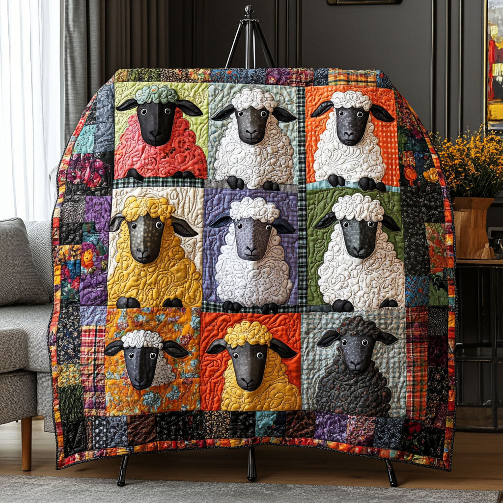 Golden Meadow Sheep Quilted Blanket