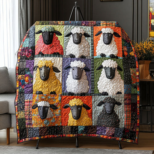 Golden Meadow Sheep Quilted Blanket