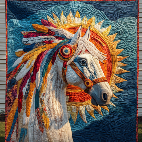 Golden Native Gallop Quilted Blanket