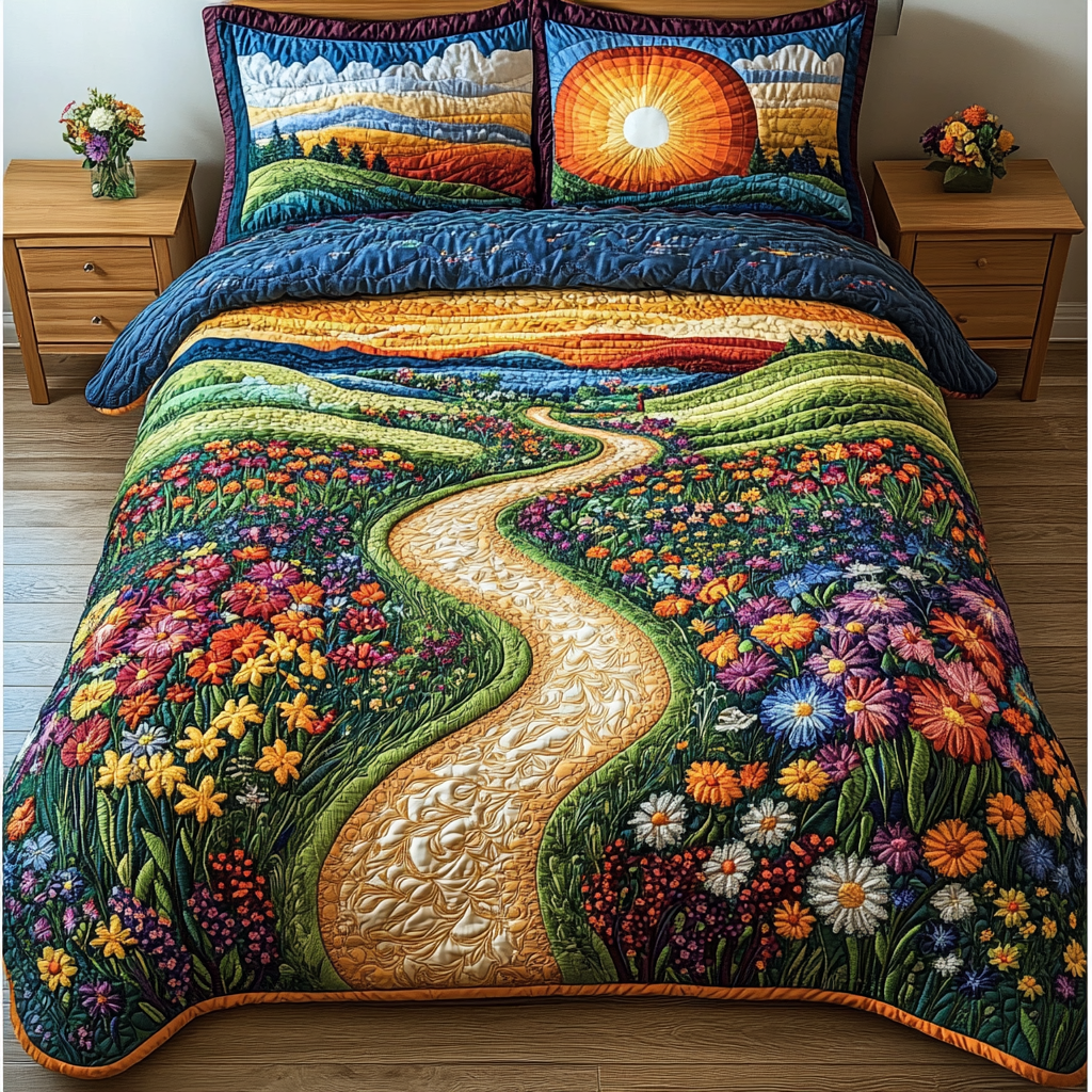 Golden Pathway 3-Piece Quilted Bedding Set