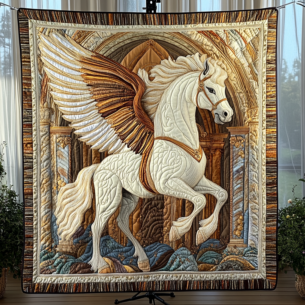 Golden Pegasus Quilted Blanket