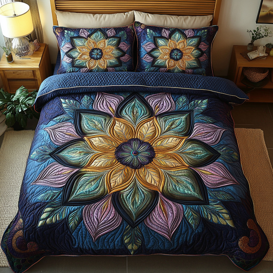 Golden Petal Glow 3-Piece Quilted Bedding Set