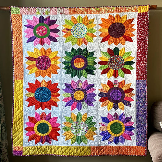 Golden Petal Symphony Quilted Blanket