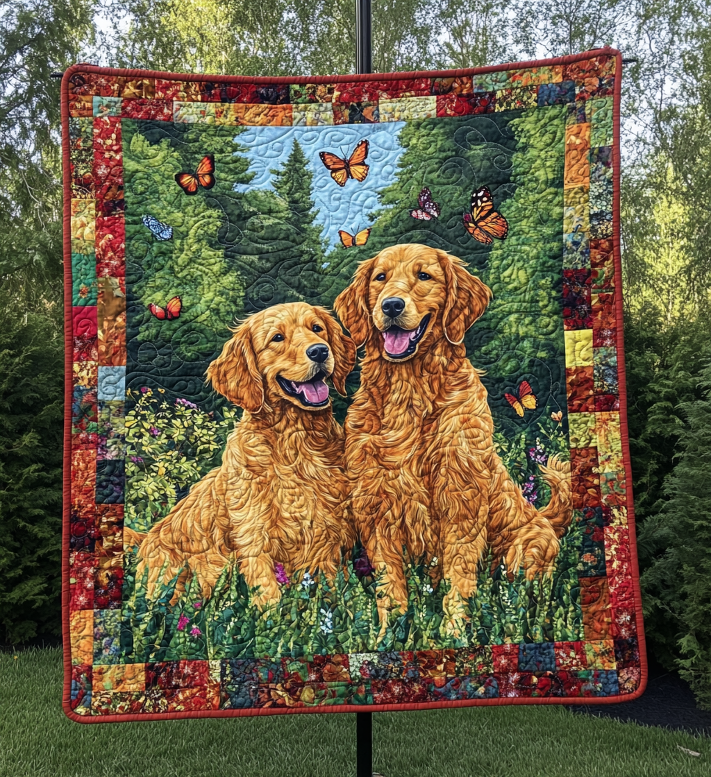 Golden Retriever Harmony Quilted Blanket