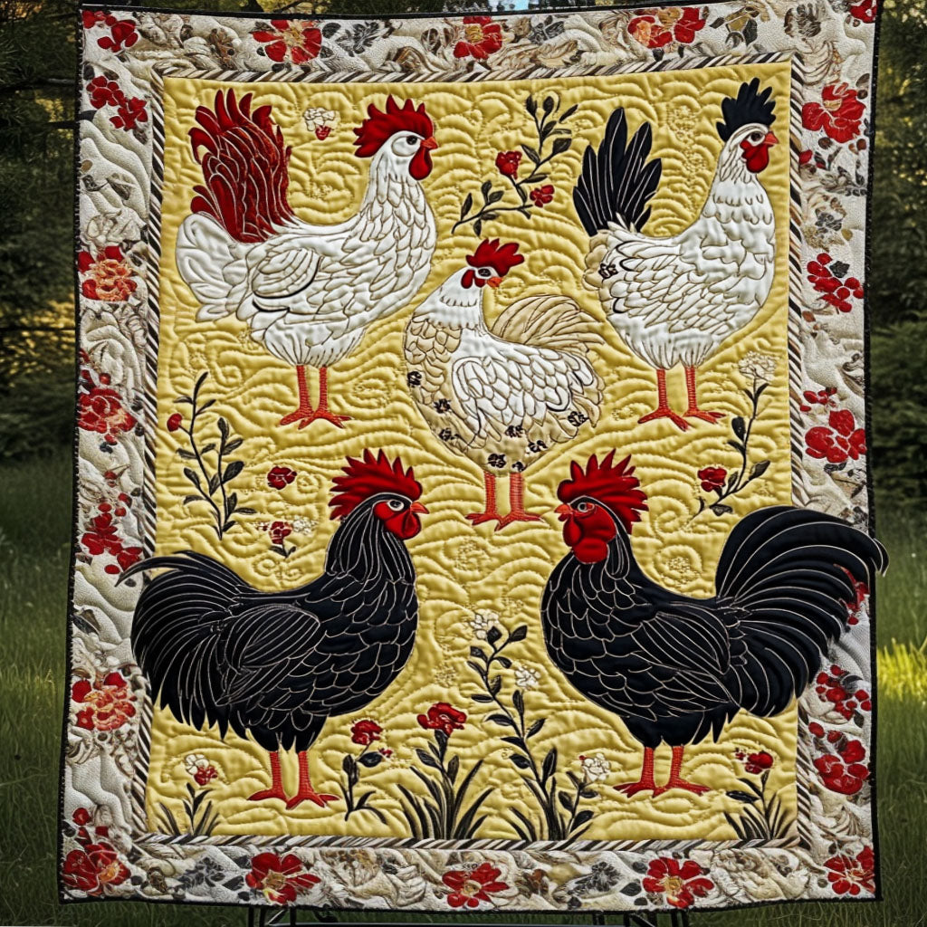 Golden Rooster Haven Quilted Blanket