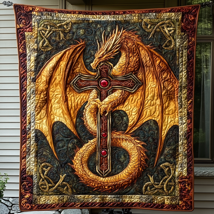 Golden Sentinel Quilted Blanket