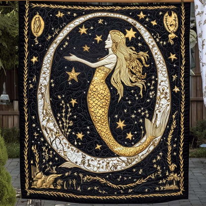 Golden Starry Mermaid Quilted Blanket