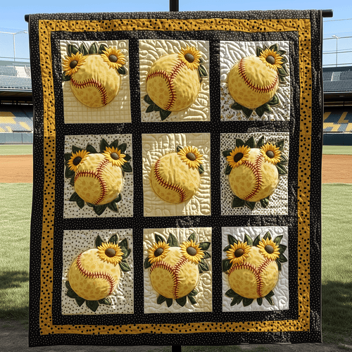 Golden Stitch Softball Quilted Blanket
