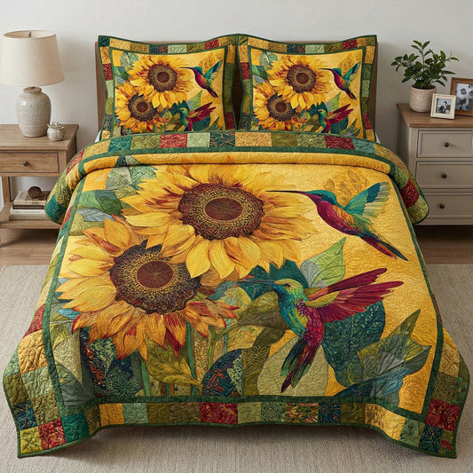 Golden Sunflower 3-Piece Quilted Bedding Set