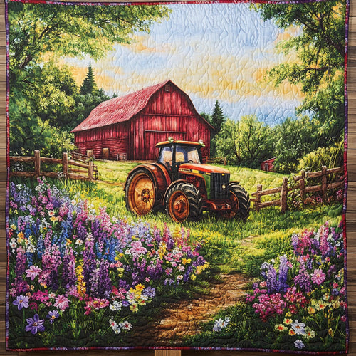 Golden Tractor Quilted Blanket