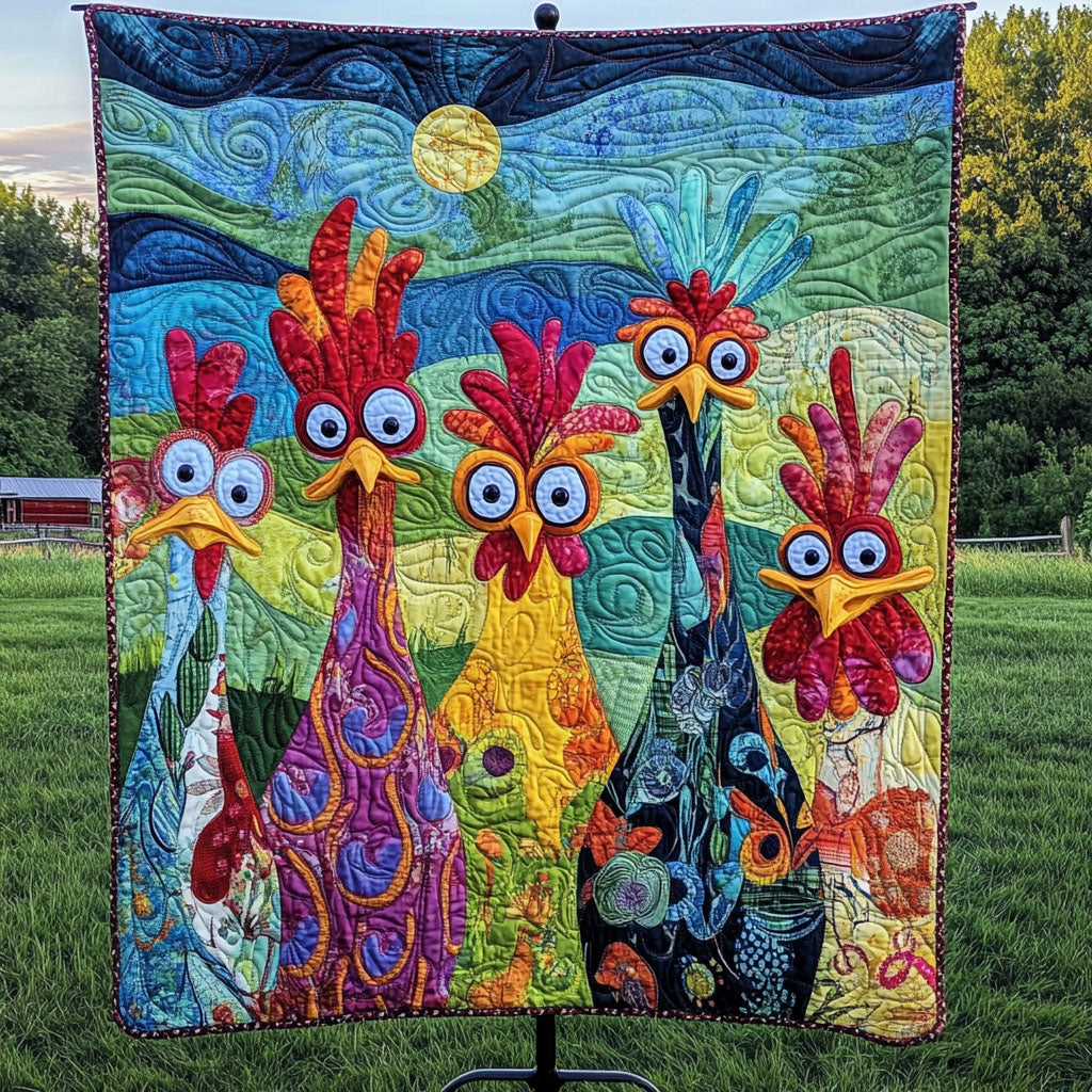 Goofy Rooster Gang Quilted Blanket