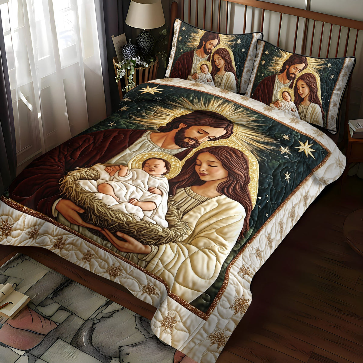 Graceful Blessings 3-Piece Quilted Bedding Set