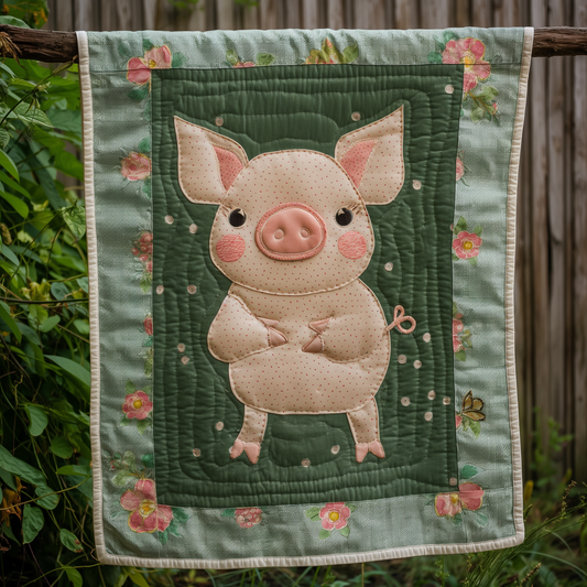 Grassy Greens Pig Quilted Blanket