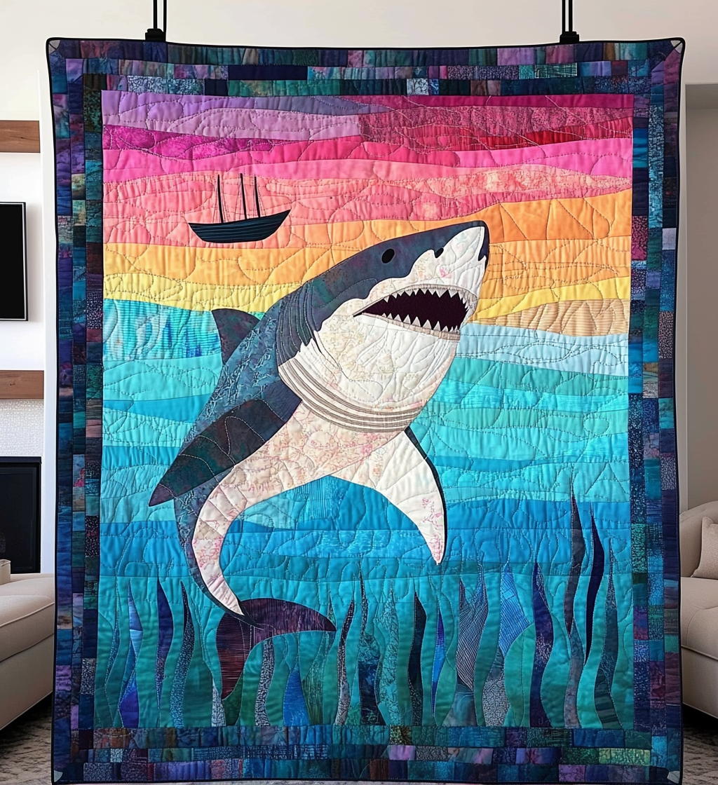 Great White Teeth Quilted Blanket