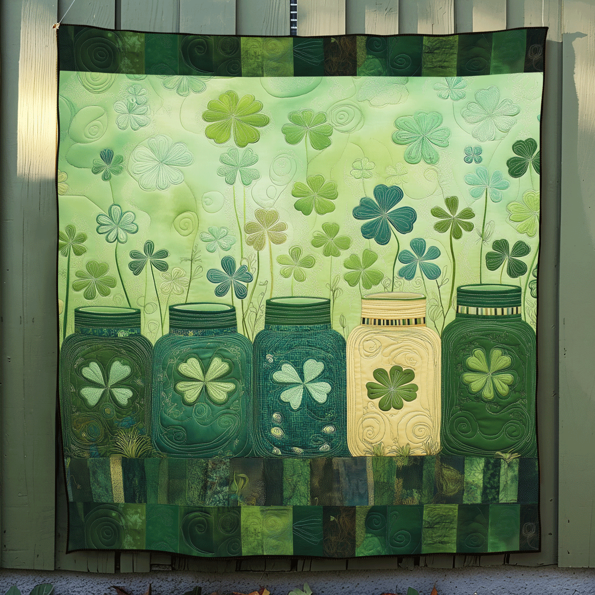 Green Jar Whimsy Quilted Blanket