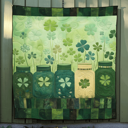 Green Jar Whimsy Quilted Blanket