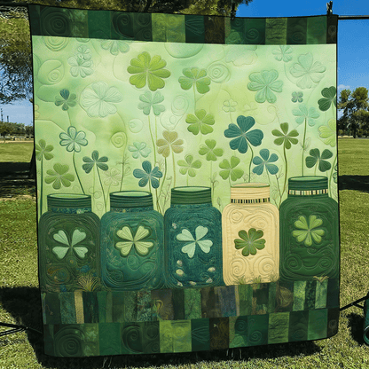 Green Jar Whimsy Quilted Blanket