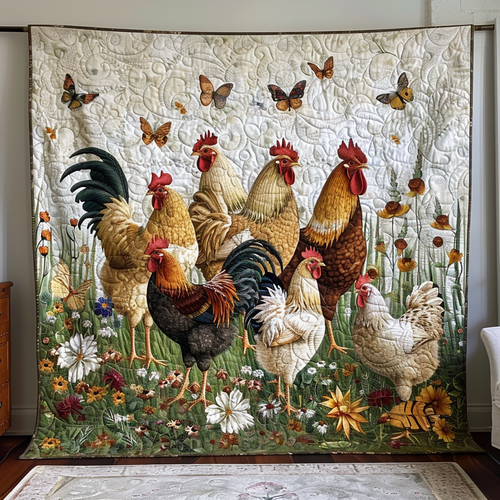 Green Meadow Chicken Quilted Blanket
