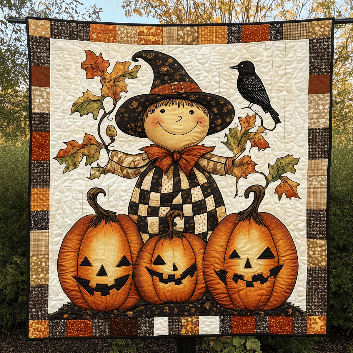 Grinning Scarecrow Quilted Blanket