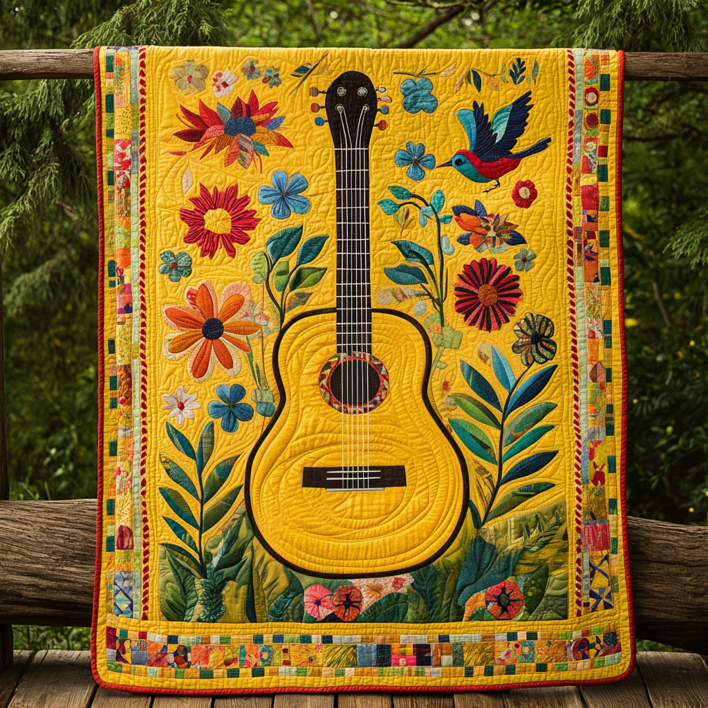Guitar Garden Quilted Blanket