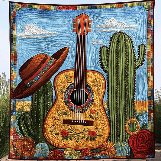 Guitar Rhythms Quilted Blanket