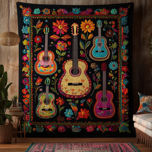 Guitarros y Flores Quilted Blanket