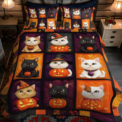 Halloween Cat 3-Piece Quilted Bedding Set