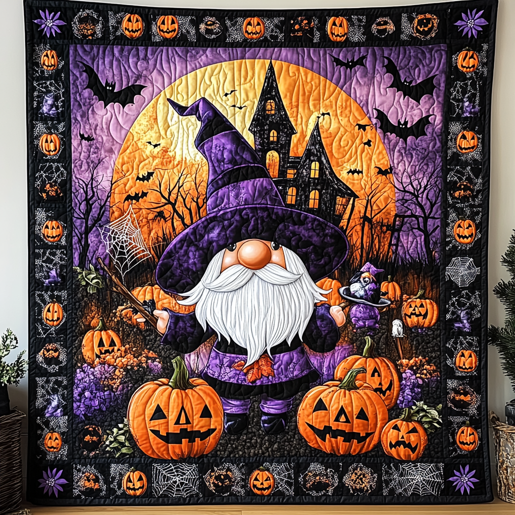 Halloween Gnome Quilted Blanket