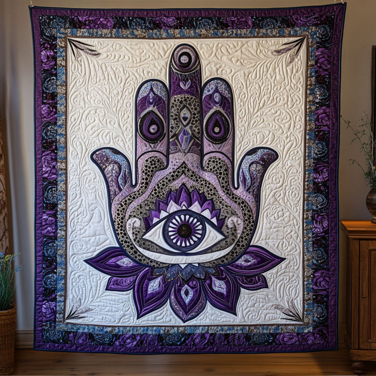 Hamsa Lotus Glow Quilted Blanket