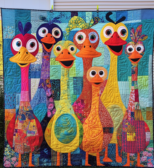 Happy Duck Village Quilted Blanket