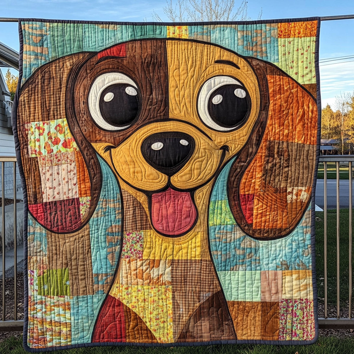 Happy Dachshund Quilted Blanket