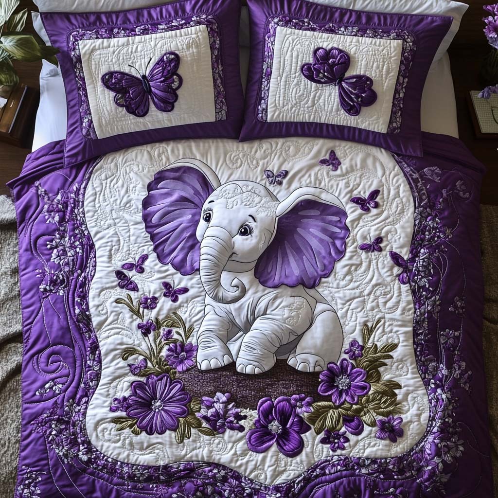 Happy Elephant Days 3-Piece Quilted Bedding Set