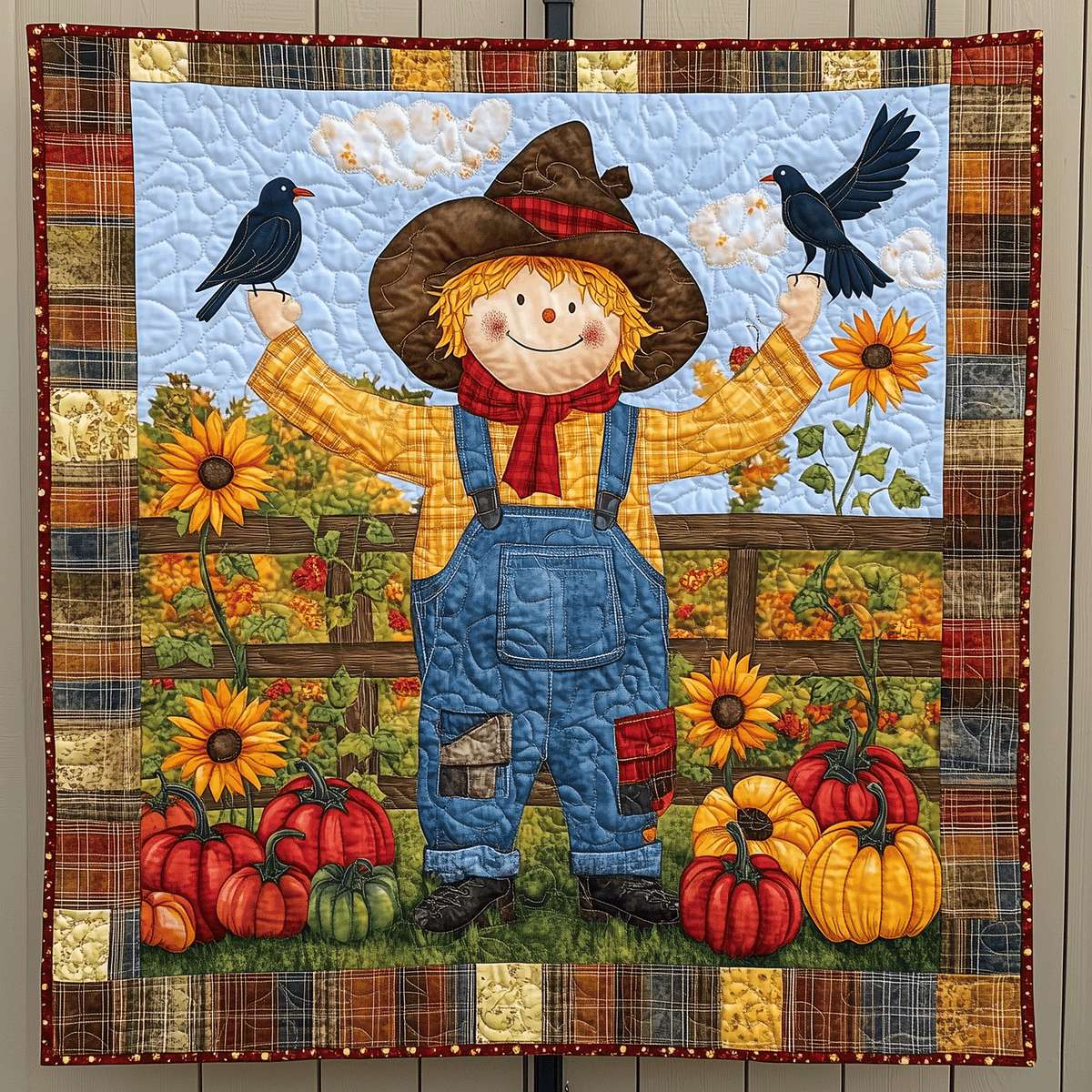 Happy Harvest Scarecrow Quilted Blanket