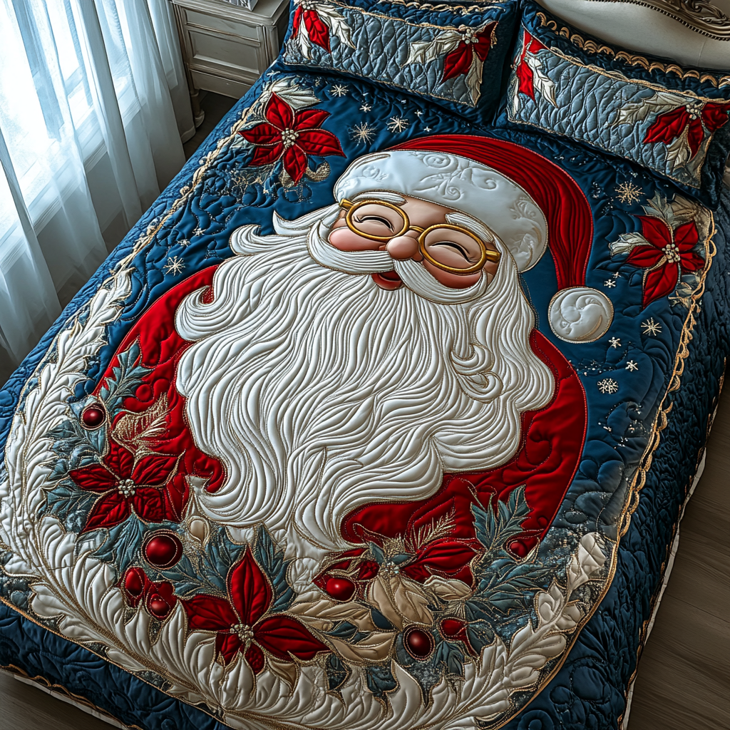 Happy Santa 3-Piece Quilted Bedding Set