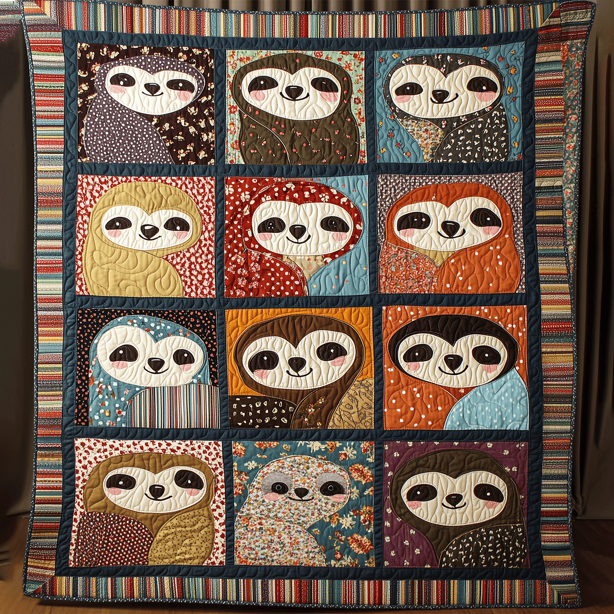 Happy Sloth Quilted Blanket