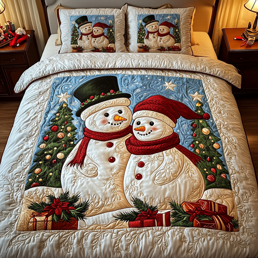 Happy Snowmen 3-Piece Quilted Bedding Set
