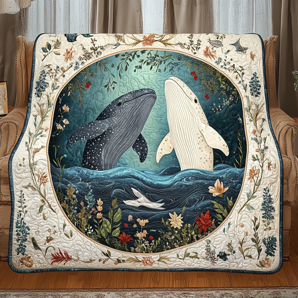 Happy Whale Quilted Blanket