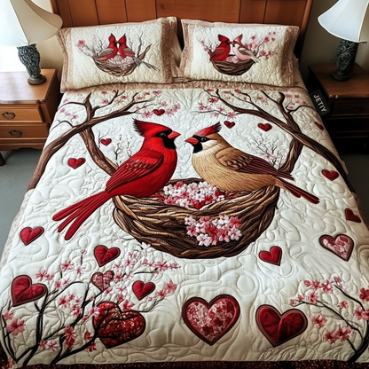 Harmony in Red 3-Piece Quilted Bedding Set
