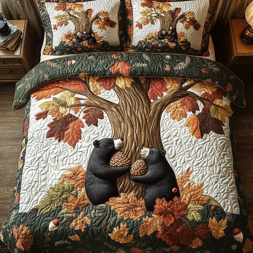 Harvest Bear Parade 3-Piece Quilted Bedding Set
